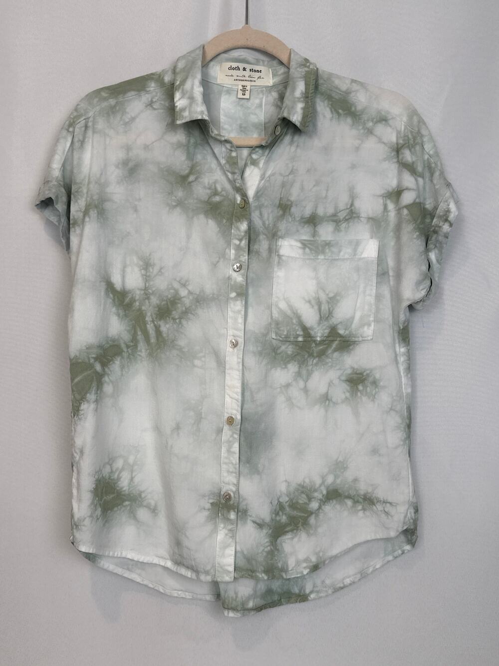 Cloth & Stone Anthropologie Tie Dye Button Down Shirt Sage XS